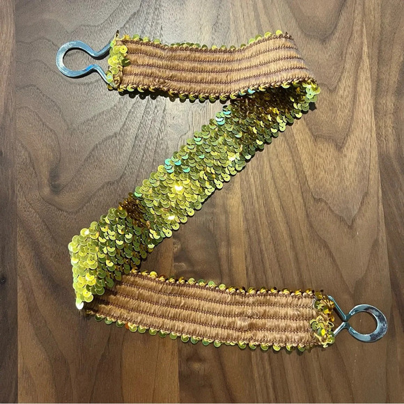 Sequin Shiny Gold Elastic Stretch Festive Party Belt Metal Clasp - Picture 3 of 3